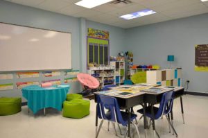 A renovated classroom at Annoor Acadamy to stimulate the children's thinking process by the bright colorful accessories.