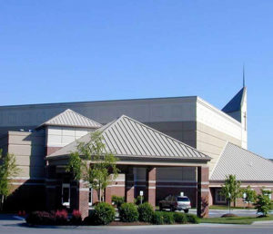 An exterior view of a 52,000 square foot two level addition DIA made to the First Baptist Church of Powell.