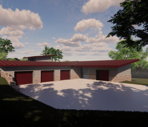 An exterior view of the garage built for a custom built home.
