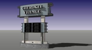 A rendering of the Cherokee Village entrance sign.