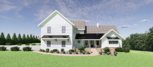 Rendering of a custom 3,600 square-foot home designed with the idea of creating a contemporary farmhouse.
