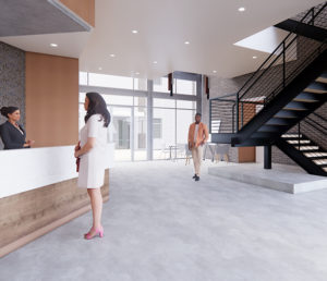 A rendering of the front office of the Emergency Response Training Facility,