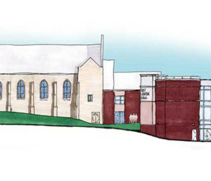 An architectural sketch of the 27,000 square foot addition to First Lutheran School.