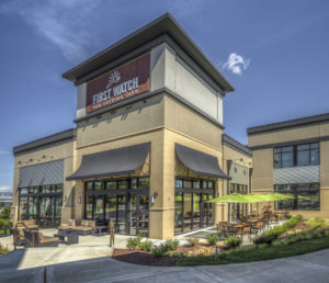An exterior view of the new First Watch building on Bearden Hill.
