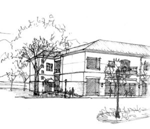 An architectural sketch of a proposed 12-unit condomonium complex to be located on the second floor of this mixed-use structure.