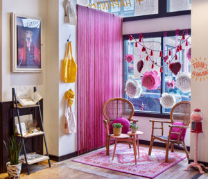 A bright welcoming space, reflecting the owner's desire to compliment her handmade leather goods.