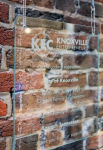 A plaque that fives recognition to the founding supporters of the Knoxville Entrepreneur Center.