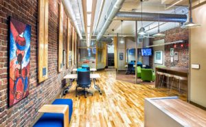 A multi-functional office space designed by DIA for the Knoxville Entrepreneur Center.