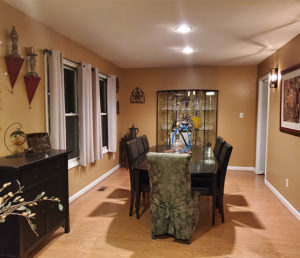 The dining area of a newly built open-concept home.