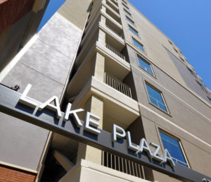 An exterior view of the Lake Plaza building.