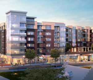 An exterior rendering of the mixed-use building, Regas Square