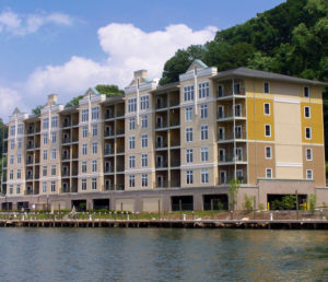 An exterior view of River Towne Condominiums.