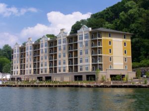 An exterior view of the River Towne Condominiums.