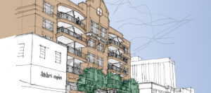 An architectural sketch created for the Russell Building project.