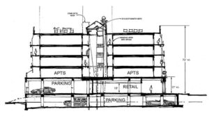 An architectural sketch of the plan for the Russell Building.