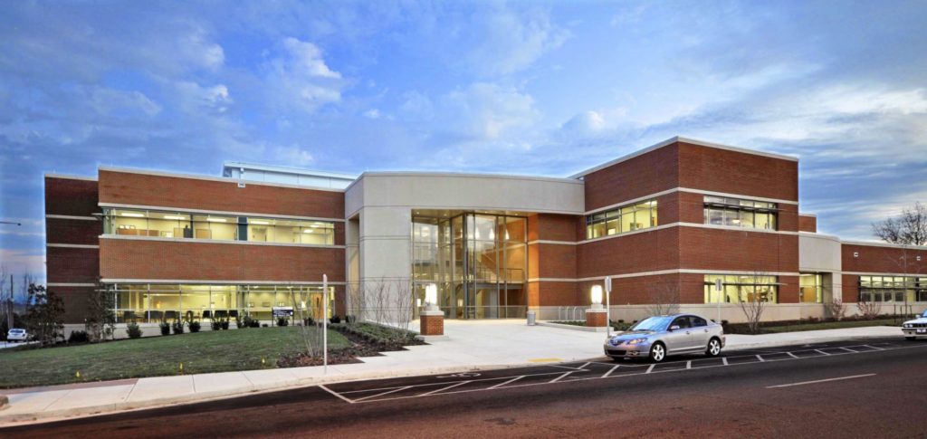 A front exterior view of the UT Student Health Center.