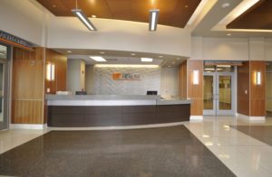 The interior front desk at the UT Student Health Center.