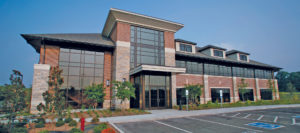 A front exterior view of The Offices at Water's Edge.