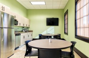 A shared kitchen and dining area at the new Consumer Credit Union building.