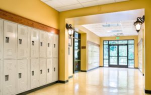 An interior view of a hallway with lockers at the Episcopal School of Knoxville.